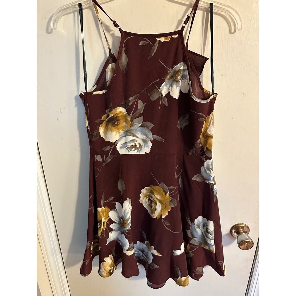 Mine Romantic Burgundy Floral Ruffle Mini Dress Sleeveless Size Large Woman's - Picture 14 of 16